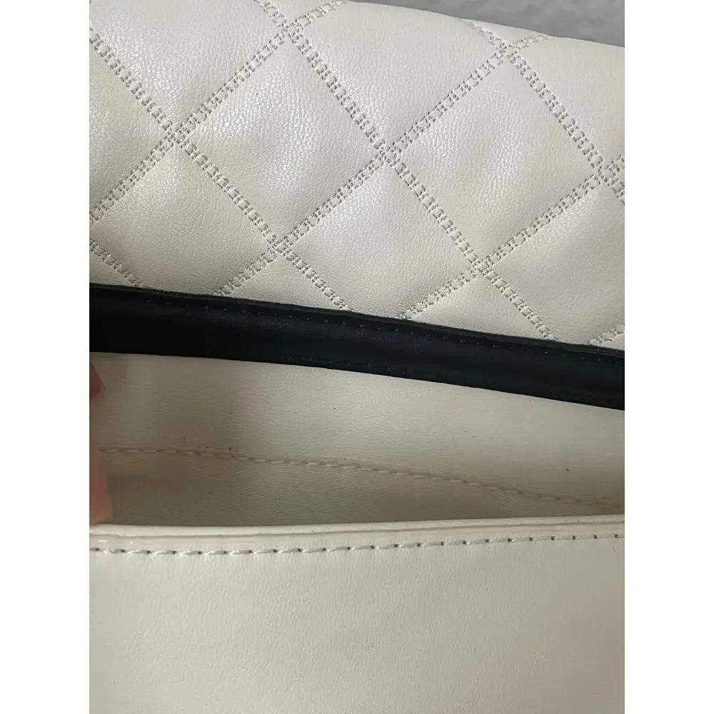 Liz Claiborne Quilted Bag Cream Black Tassel Gold Accent